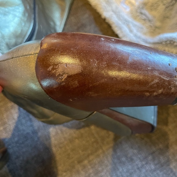 Vintage Fluevog bronze tall zip boots artistic heel! Sz 8 pink interior 3” heel - Picture 9 of 12